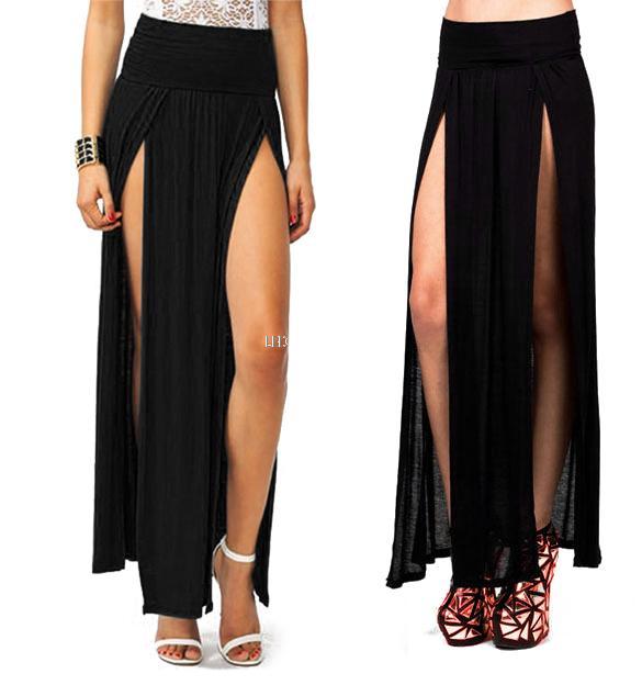 Sexy Women Ladies High Waist Front Double Slit Full Length Open Long Maxi Skirt Ebay 4474