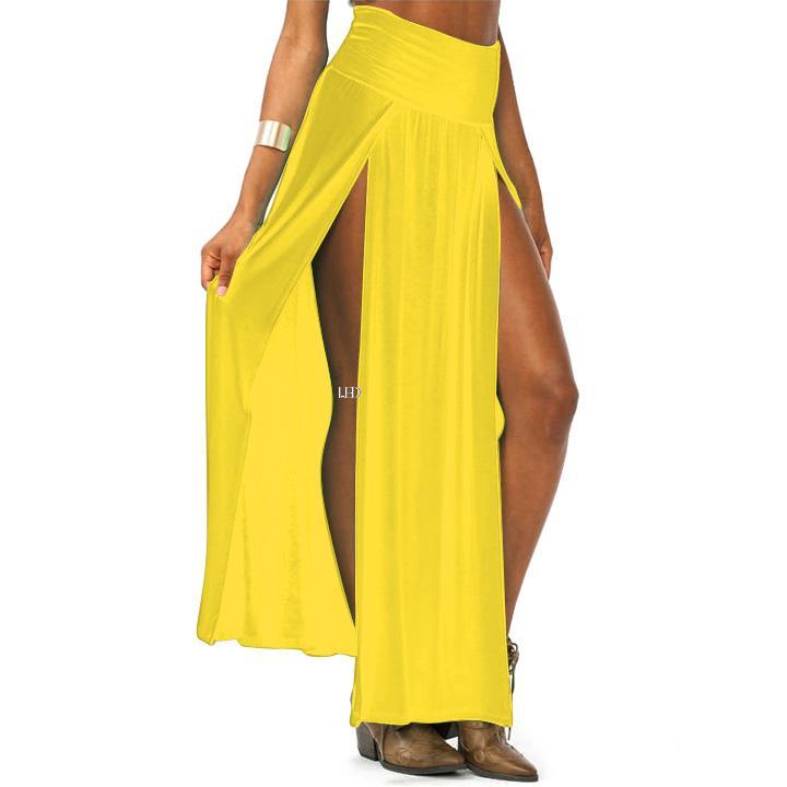 Sexy Women Ladies High Waist Front Double Slit Full Length Open Long Maxi Skirt Ebay 