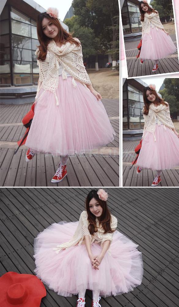 Womens Princess Fairy Style 5 layers Tulle Bouffant Puffy Long Skirt