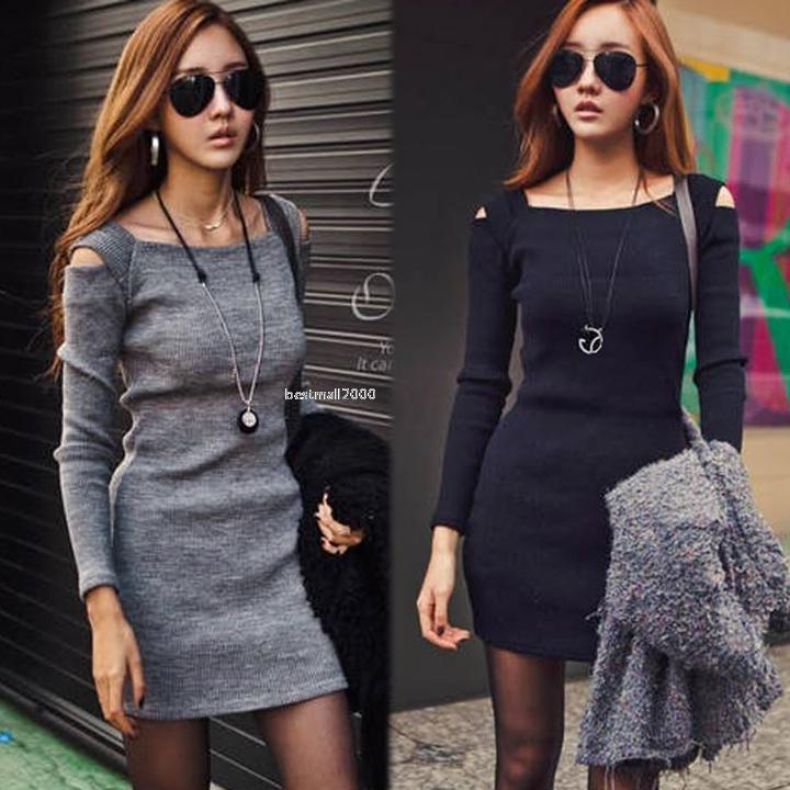 Women Sexy Open Shoulder Long Sleeve BodyCon Slim Party Pinup Evening ...